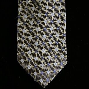 Geoffrey Beene Gold and Blue Geometric Pattern Tie